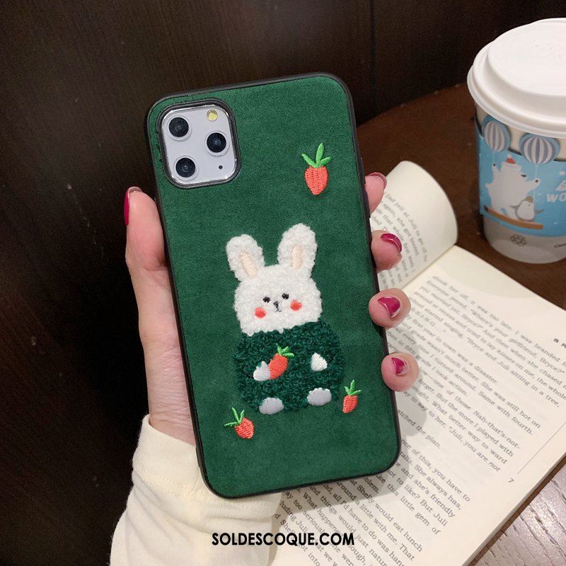 Coque iPhone 11 Pro Max Broderie Petit Fluide Doux Vert Étui Pas Cher