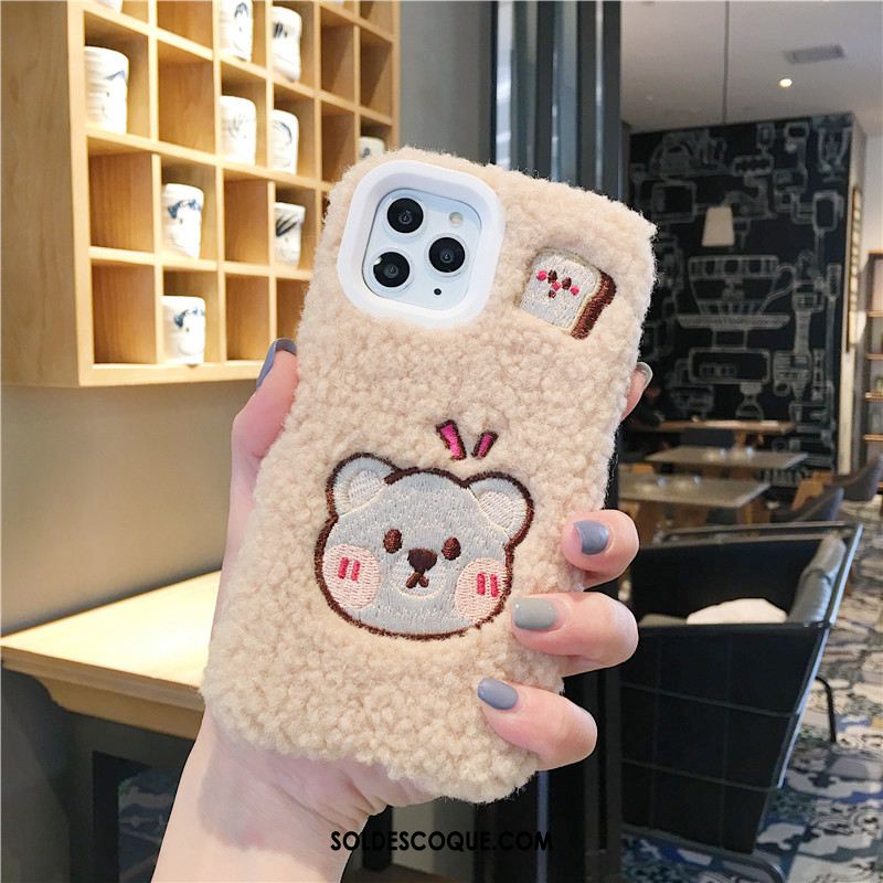 Coque iPhone 11 Pro Max Créatif Rose Personnalité Velours Dessin Animé Pas Cher