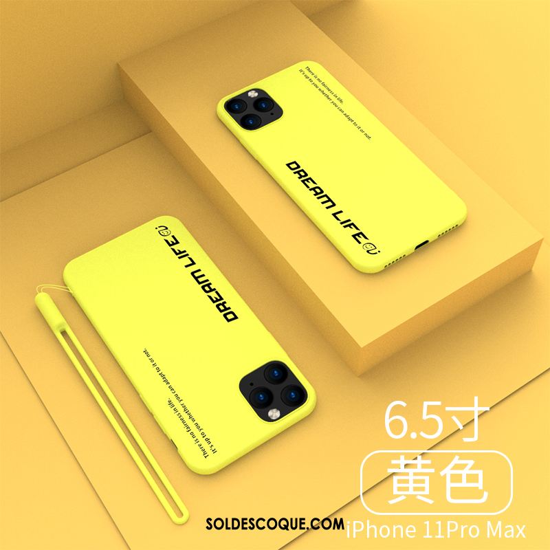 Coque iPhone 11 Pro Max Fluide Doux Personnalité Silicone Ornements Suspendus Jaune Pas Cher