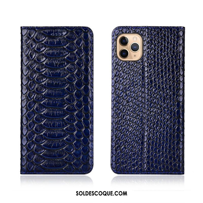 Coque iPhone 11 Pro Max Incassable Cuir Véritable Créatif Bleu Marin Protection Pas Cher