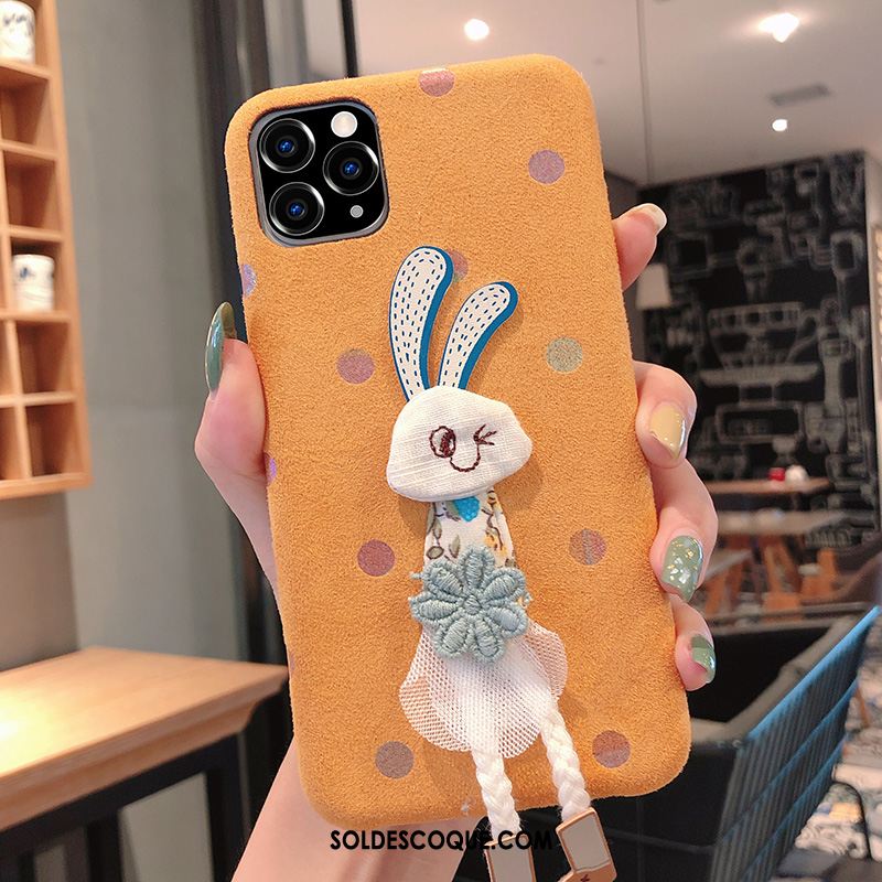 Coque iPhone 11 Pro Max Lapin Peluche Fluide Doux Net Rouge Dimensionnel En Vente