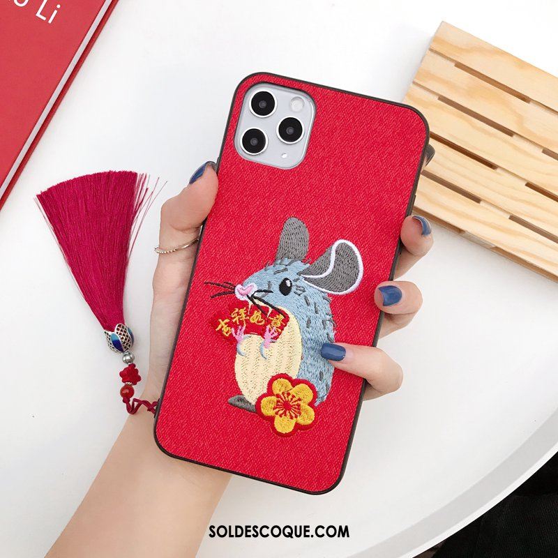 Coque iPhone 11 Pro Max Peluche Broderie Rat Étui Téléphone Portable Soldes