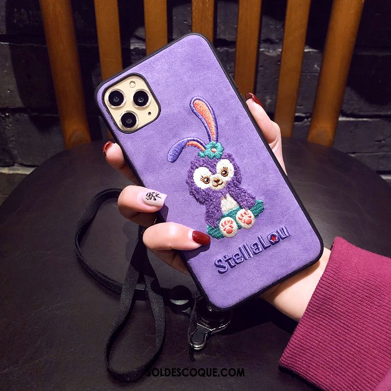 Coque iPhone 11 Pro Max Peluche Violet Broderie Dessin Animé Incassable Housse En Ligne