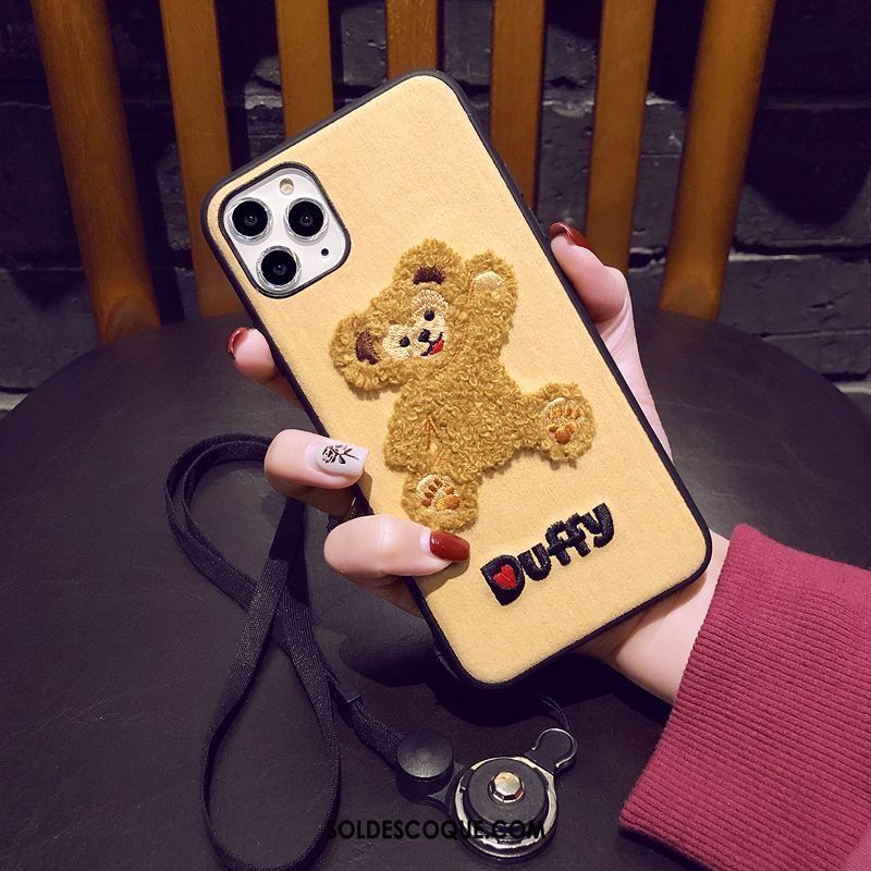 Coque iPhone 11 Pro Max Peluche Violet Broderie Dessin Animé Incassable Housse En Ligne