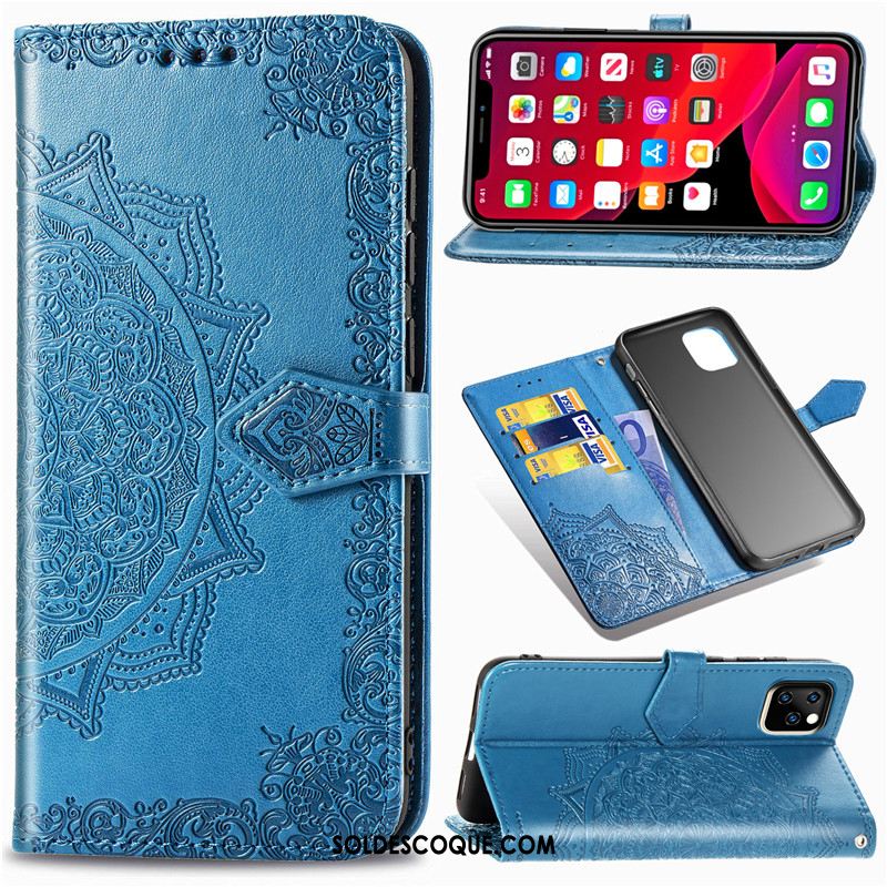 Coque iPhone 11 Pro Max Similicuir Étui En Cuir Protection Gaufrage Ornements Suspendus Pas Cher