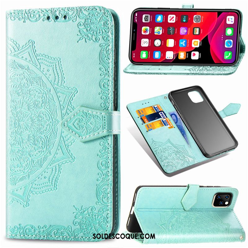 Coque iPhone 11 Pro Max Similicuir Étui En Cuir Protection Gaufrage Ornements Suspendus Pas Cher