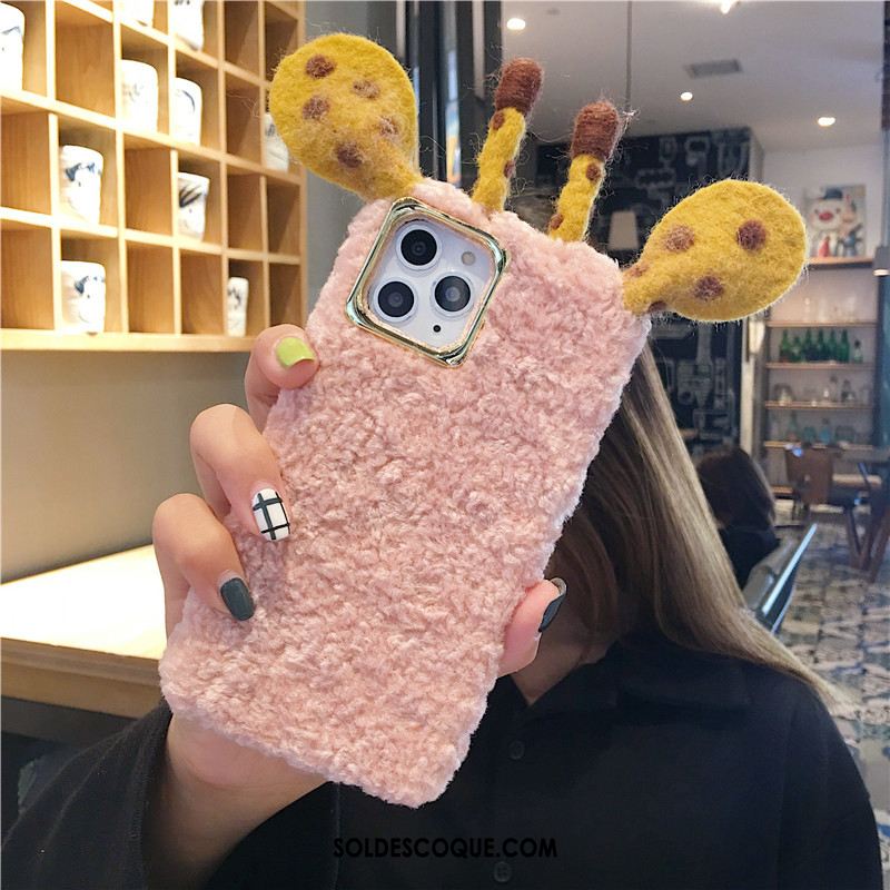 Coque iPhone 11 Pro Max Étui Incassable Peluche Rose Fluide Doux Housse En Ligne