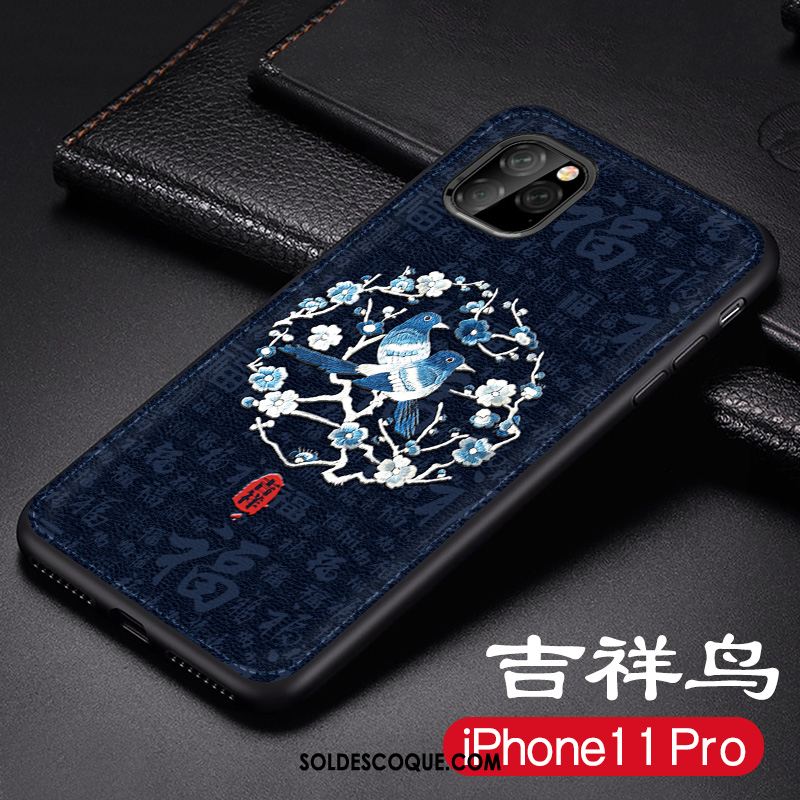 Coque iPhone 11 Pro Nouveau Tendance Incassable Bleu Délavé En Daim Pas Cher