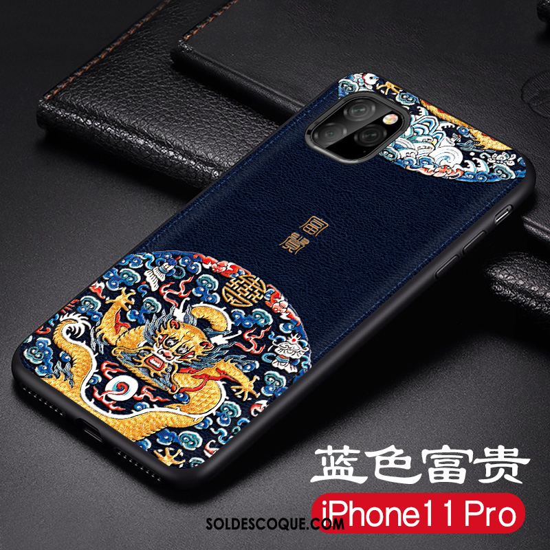 Coque iPhone 11 Pro Nouveau Tendance Incassable Bleu Délavé En Daim Pas Cher