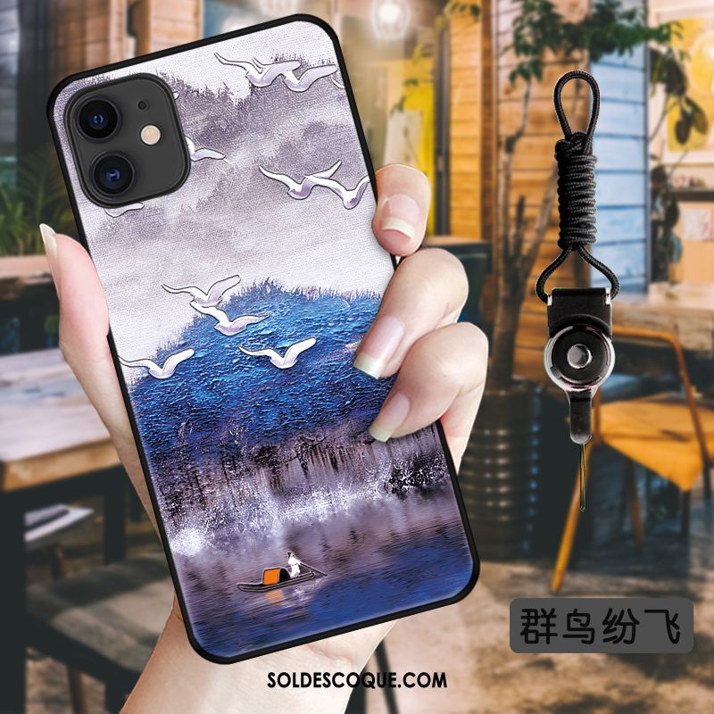 Coque iPhone 11 Style Chinois Vintage Délavé En Daim Fluide Doux Tout Compris Pas Cher