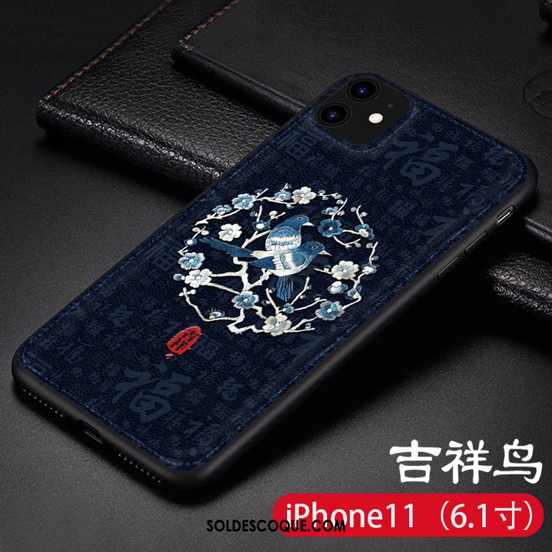 Coque iPhone 11 Tout Compris Étui Très Mince Bleu Style Chinois Housse En Vente