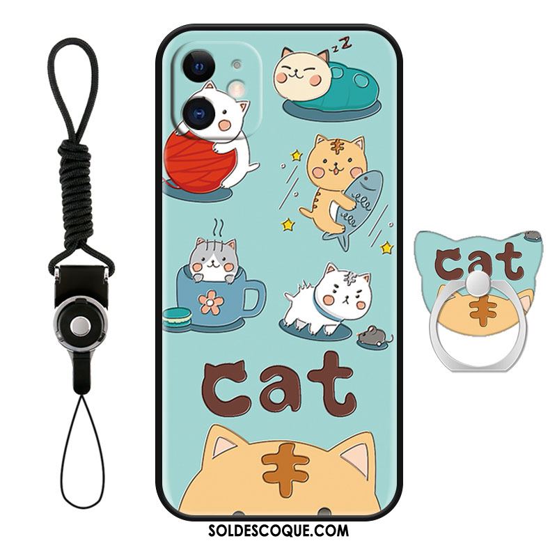 Coque iPhone 12 Mini Délavé En Daim Dessin Animé Anneau Tendance Fluide Doux Soldes