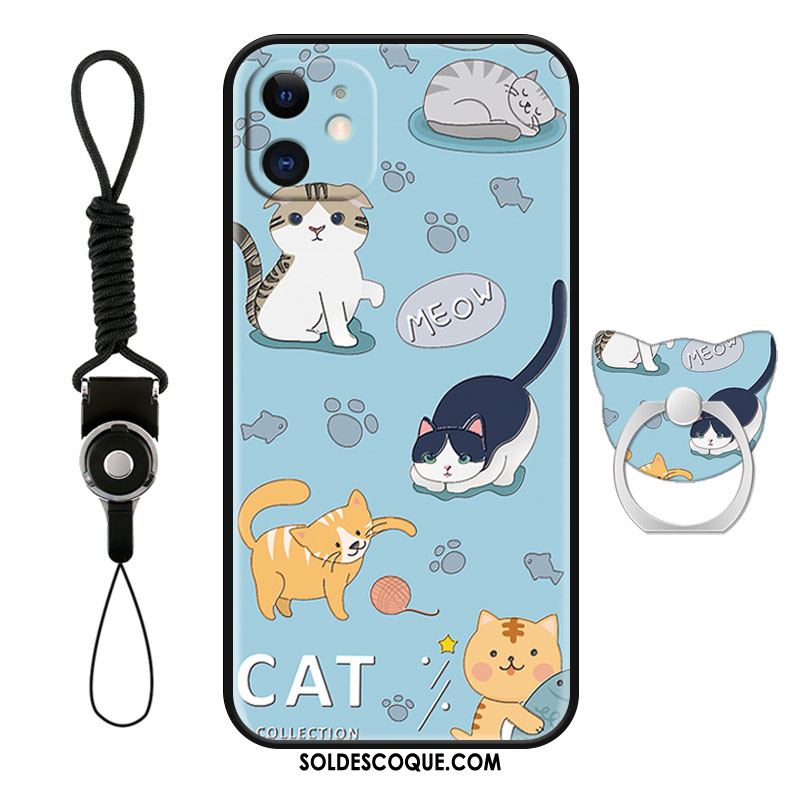 Coque iPhone 12 Mini Délavé En Daim Dessin Animé Anneau Tendance Fluide Doux Soldes