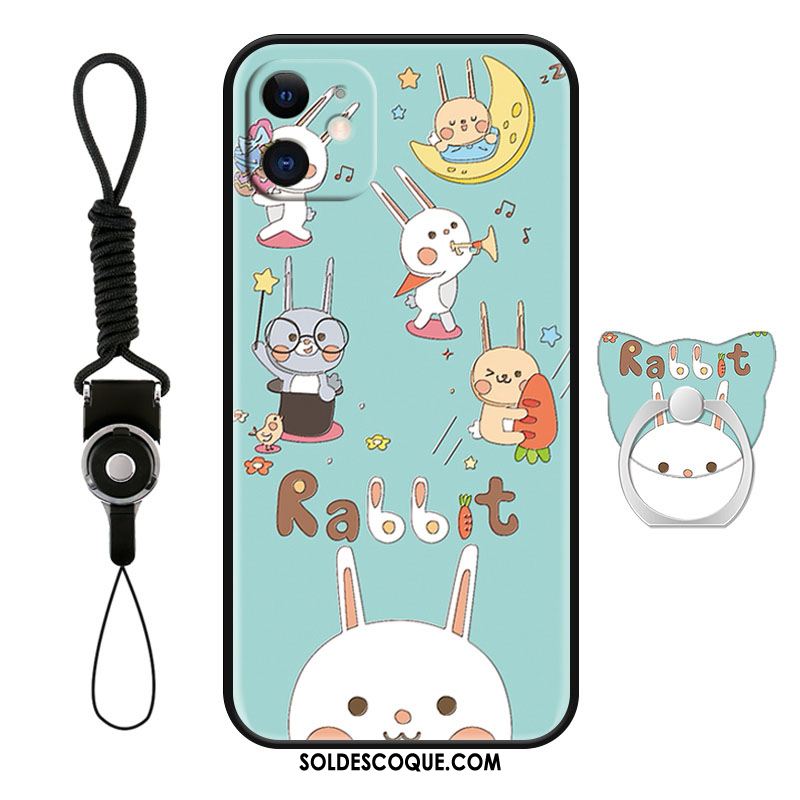 Coque iPhone 12 Mini Délavé En Daim Dessin Animé Anneau Tendance Fluide Doux Soldes