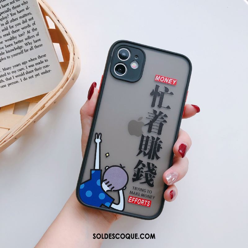 Coque iPhone 12 Mini Marque De Tendance Transparent Incassable Délavé En Daim Noir Housse Soldes