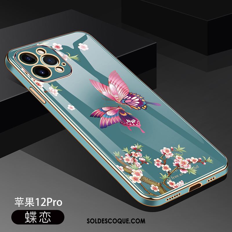 Coque iPhone 12 Pro Transparent Étui Tendance Rose Téléphone Portable Soldes