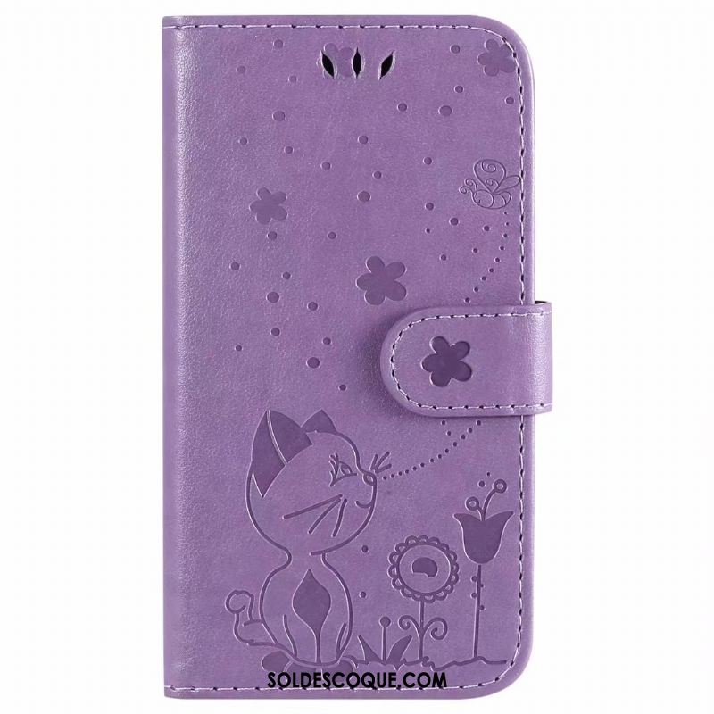 Coque iPhone 12 Violet Téléphone Portable Étui En Cuir Chat Housse En Ligne