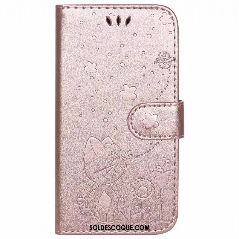 Coque iPhone 12 Violet Téléphone Portable Étui En Cuir Chat Housse En Ligne