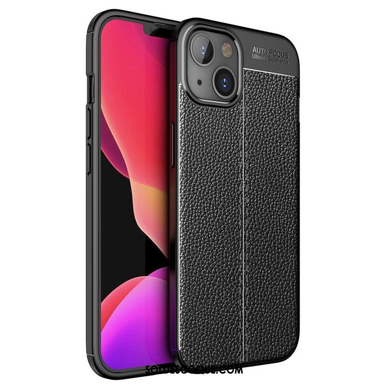 Coque iPhone 13 Mini Effet Cuir Litchi Double Line