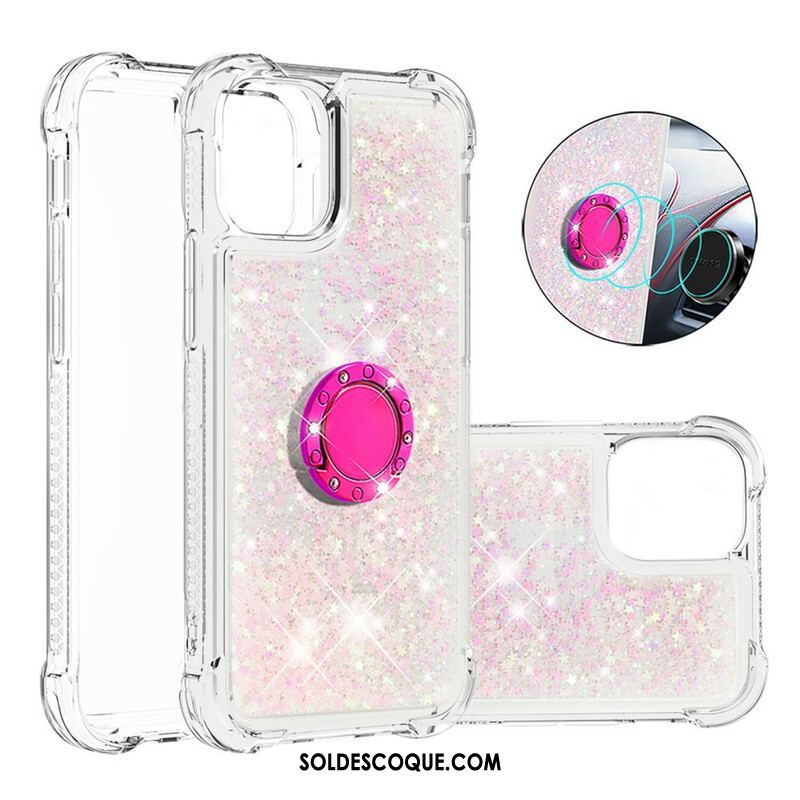 Coque iPhone 13 Mini Paillettes avec Anneau-Support