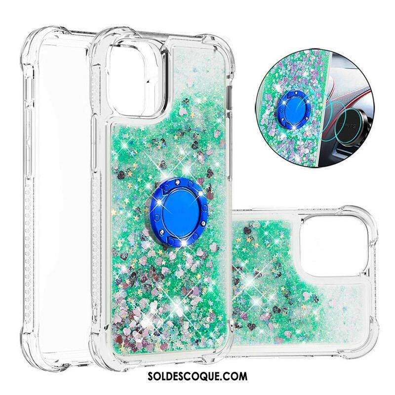 Coque iPhone 13 Mini Paillettes avec Anneau-Support