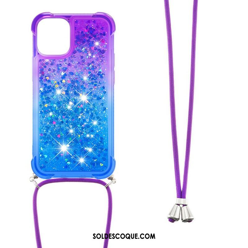 Coque iPhone 13 Mini Silicone Paillettes et Cordon