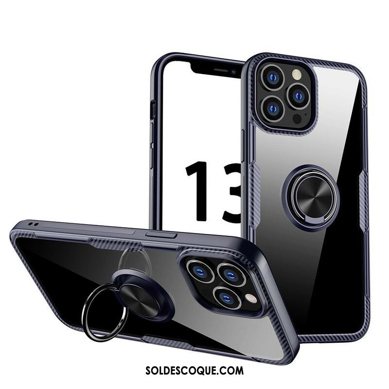 Coque iPhone 13 Pro Max Fibre Carbone Anneau Métallique