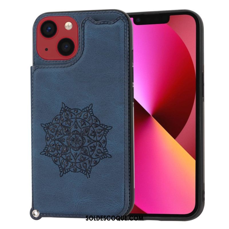 Coque iPhone 14 Mandala Porte-Cartes à Lanière