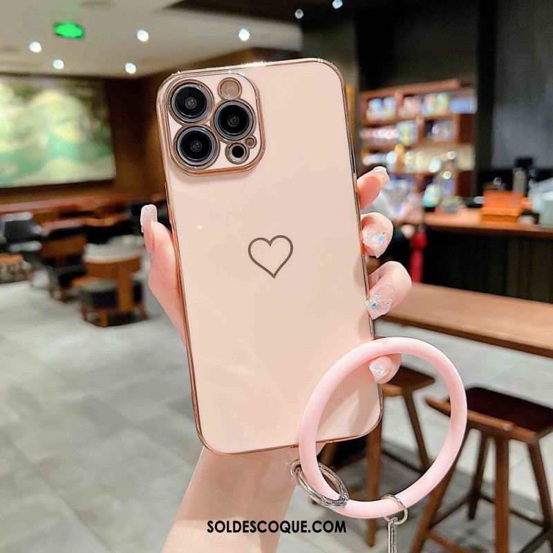 Coque iPhone 14 Plus Coeur avec Lanière Style Anneau