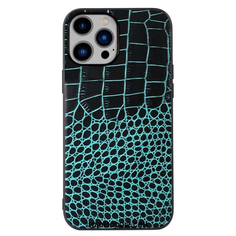 Coque iPhone 14 Plus Cuir Véritable Texture Crocodile