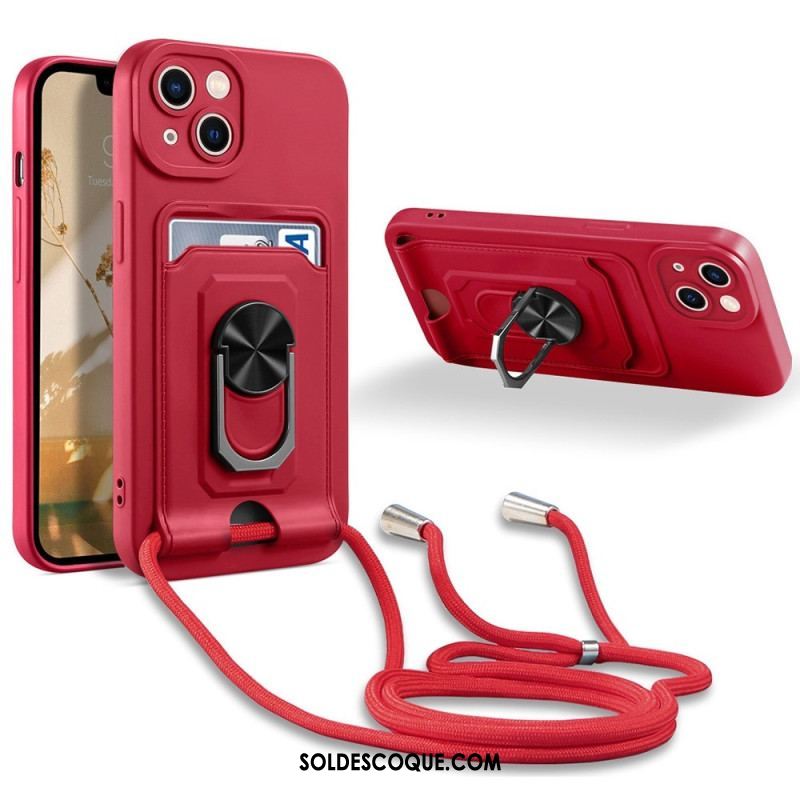 Coque iPhone 14 Plus à Cordon avec Porte-Carte et Anneau-Support