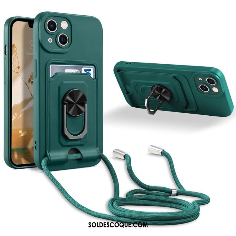 Coque iPhone 14 Plus à Cordon avec Porte-Carte et Anneau-Support