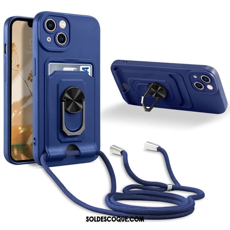 Coque iPhone 14 Plus à Cordon avec Porte-Carte et Anneau-Support