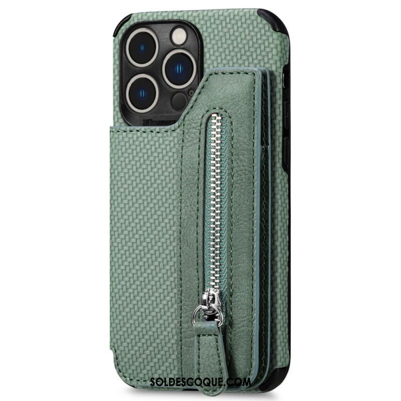 Coque iPhone 14 Pro Fibre Carbone Portefeuille et Support