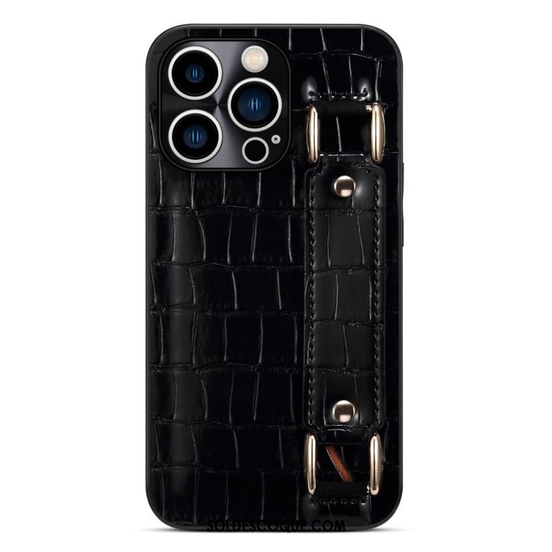 Coque iPhone 14 Pro Max Porte-Carte avec Sangle Support Croco