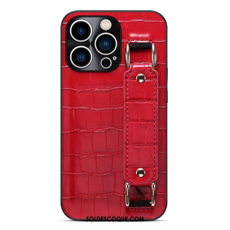 Coque iPhone 14 Pro Max Porte-Carte avec Sangle Support Croco