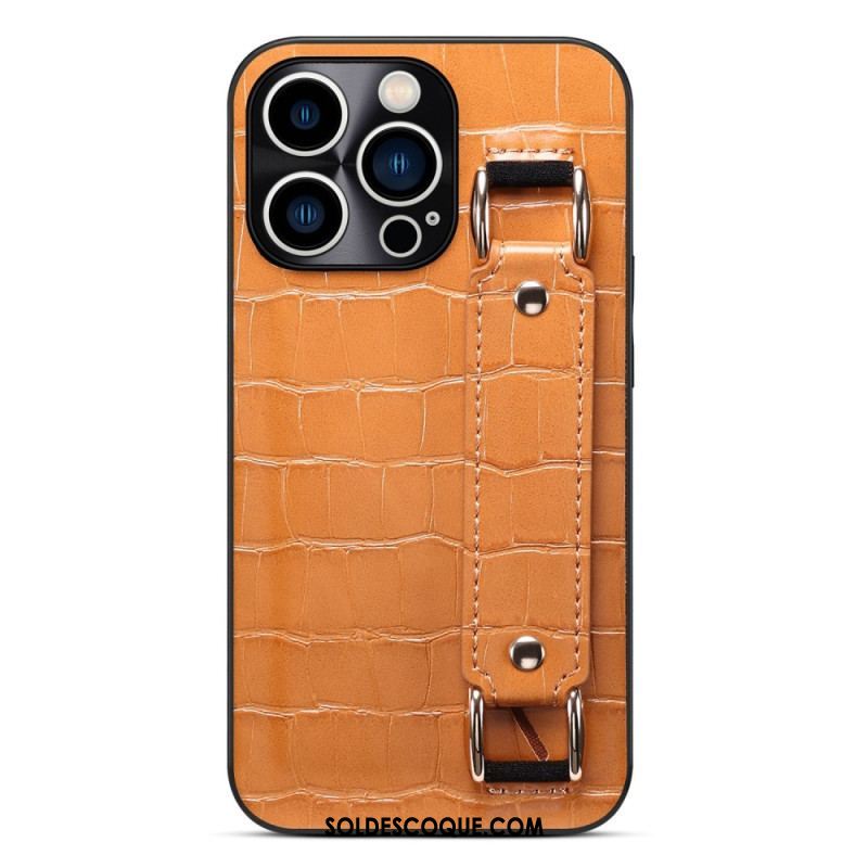 Coque iPhone 14 Pro Max Porte-Carte avec Sangle Support Croco