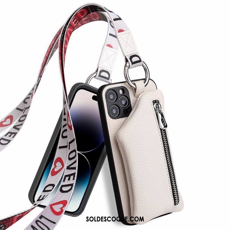 Coque iPhone 14 Pro Max Porte Monnaie et Lanière