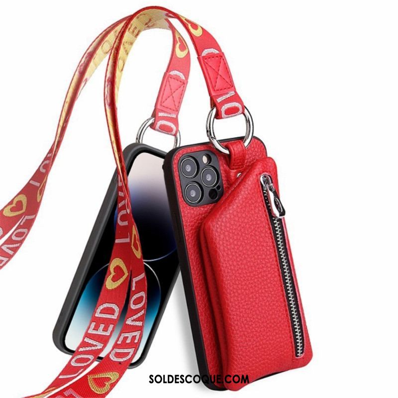 Coque iPhone 14 Pro Max Porte Monnaie et Lanière