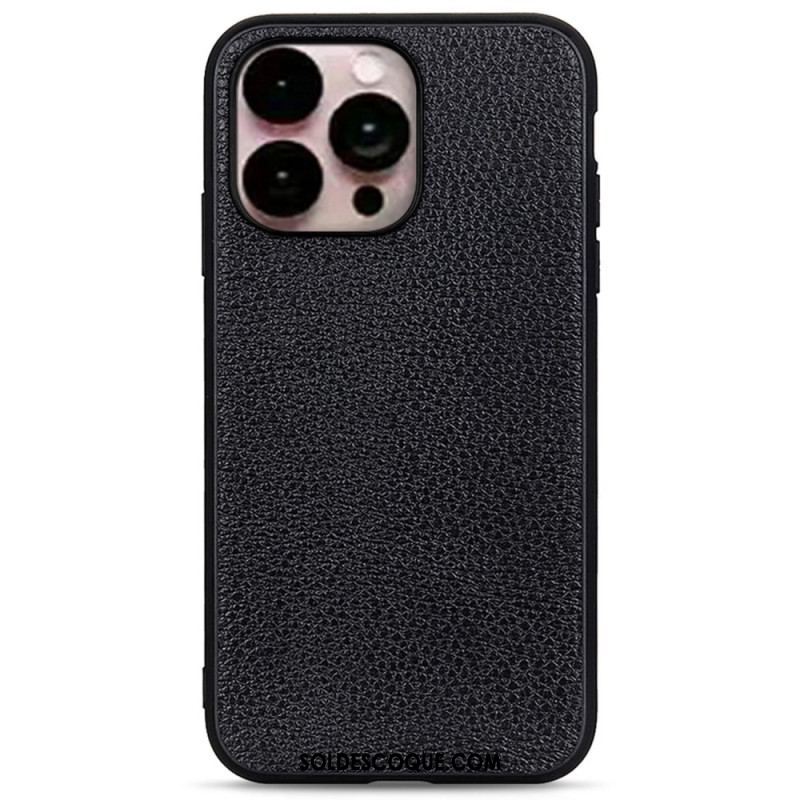 Coque iPhone 14 Pro Max Véritable Cuir Litchi