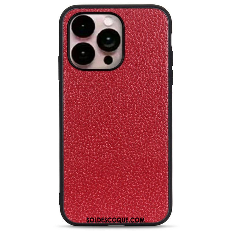 Coque iPhone 14 Pro Max Véritable Cuir Litchi