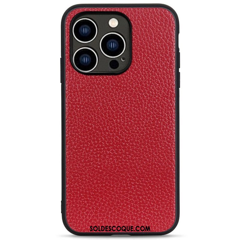 Coque iPhone 14 Pro Véritable Cuir Litchi