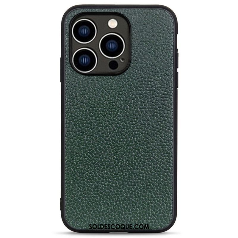 Coque iPhone 14 Pro Véritable Cuir Litchi