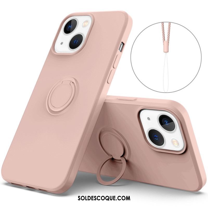 Coque iPhone 14 Silicone Liquide Anneau et Lanière