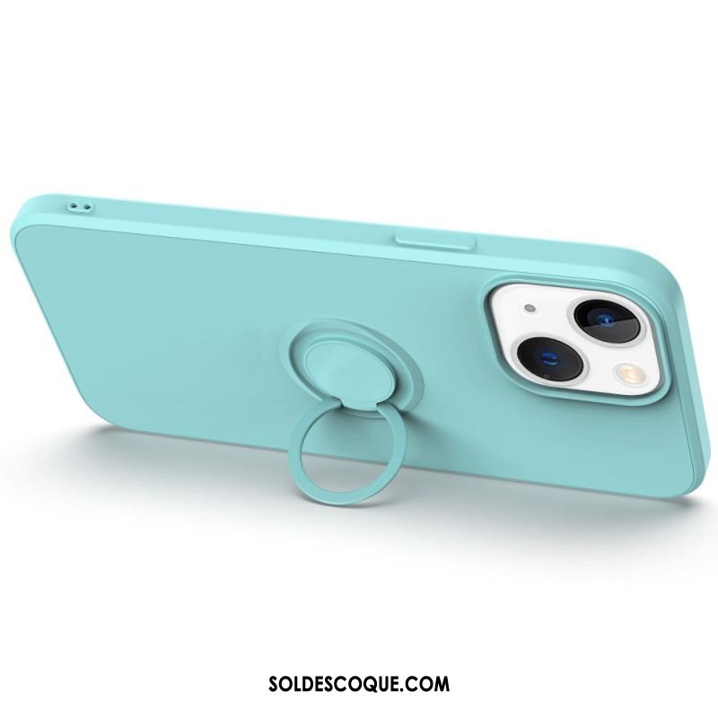 Coque iPhone 14 Silicone Liquide Anneau et Lanière