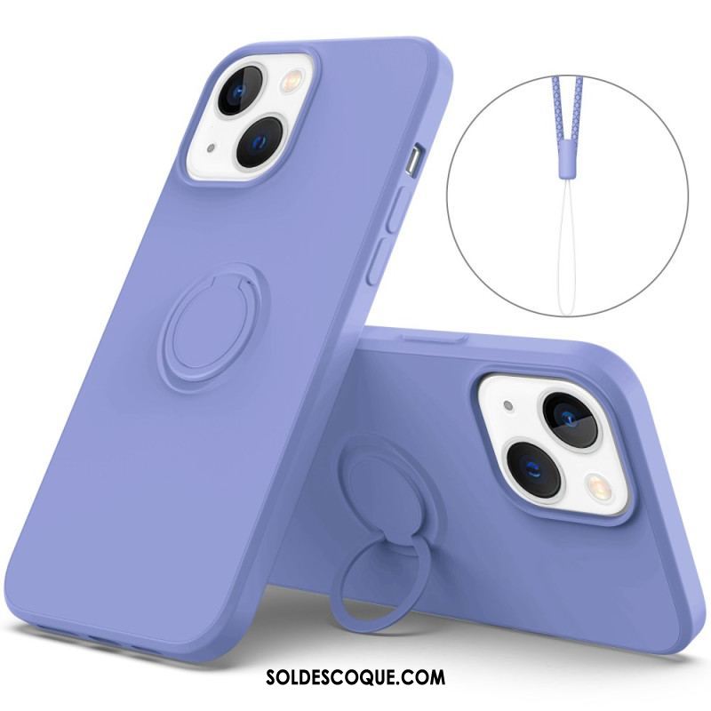 Coque iPhone 14 Silicone Liquide Anneau et Lanière