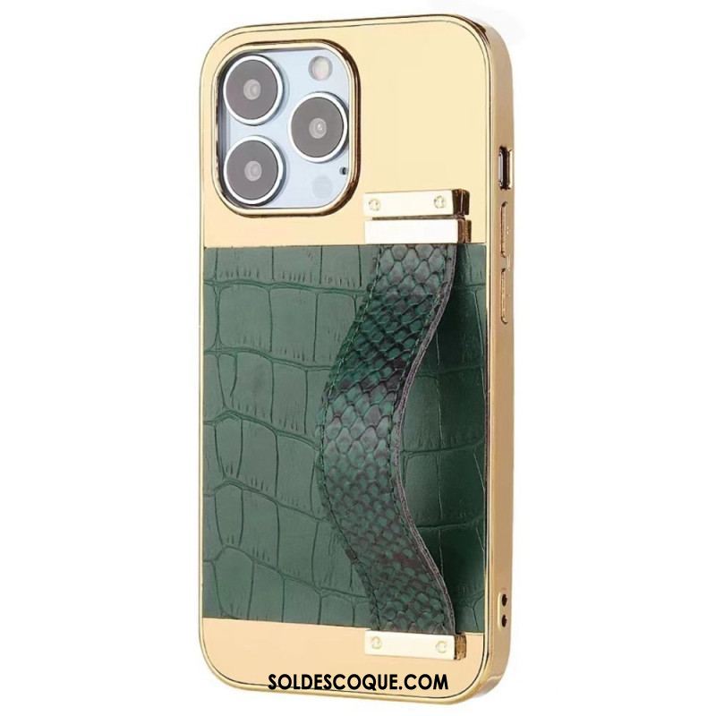 Coque iPhone 14 Simili Cuir Crocodile avec Sangle Support