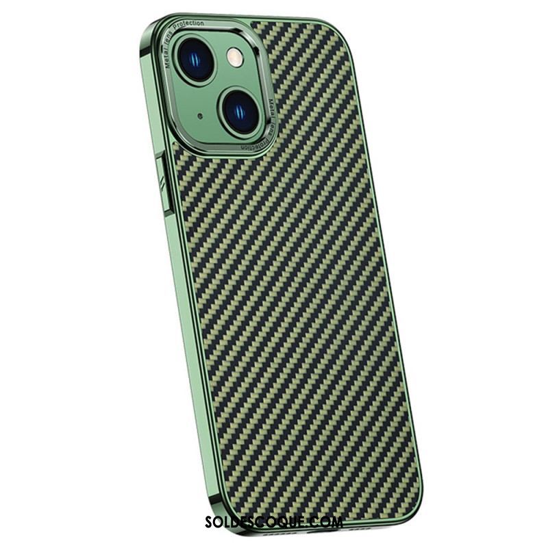 Coque iPhone 14 Simili Cuir Texture fibre Carbone