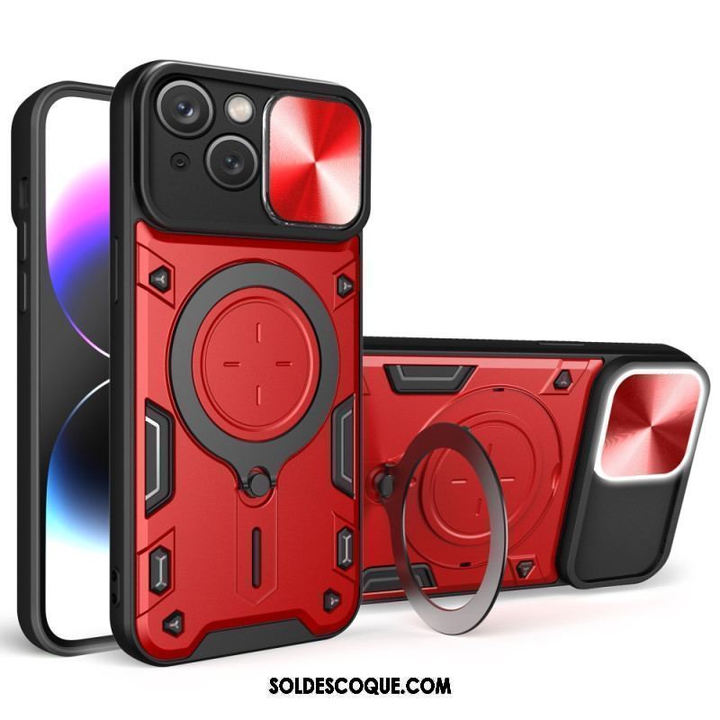 Coque iPhone 15 Plus Anneau-Support et Volet pour Appareil Photos