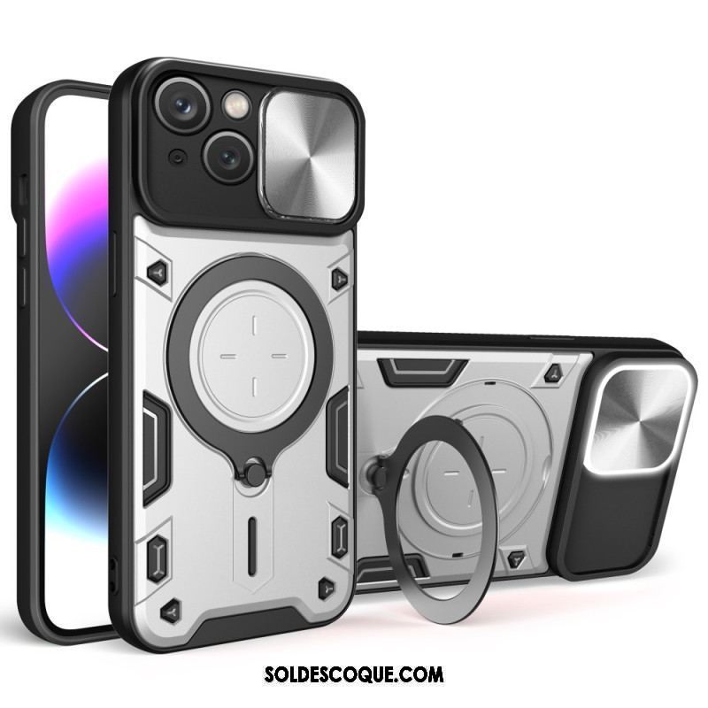 Coque iPhone 15 Plus Anneau-Support et Volet pour Appareil Photos